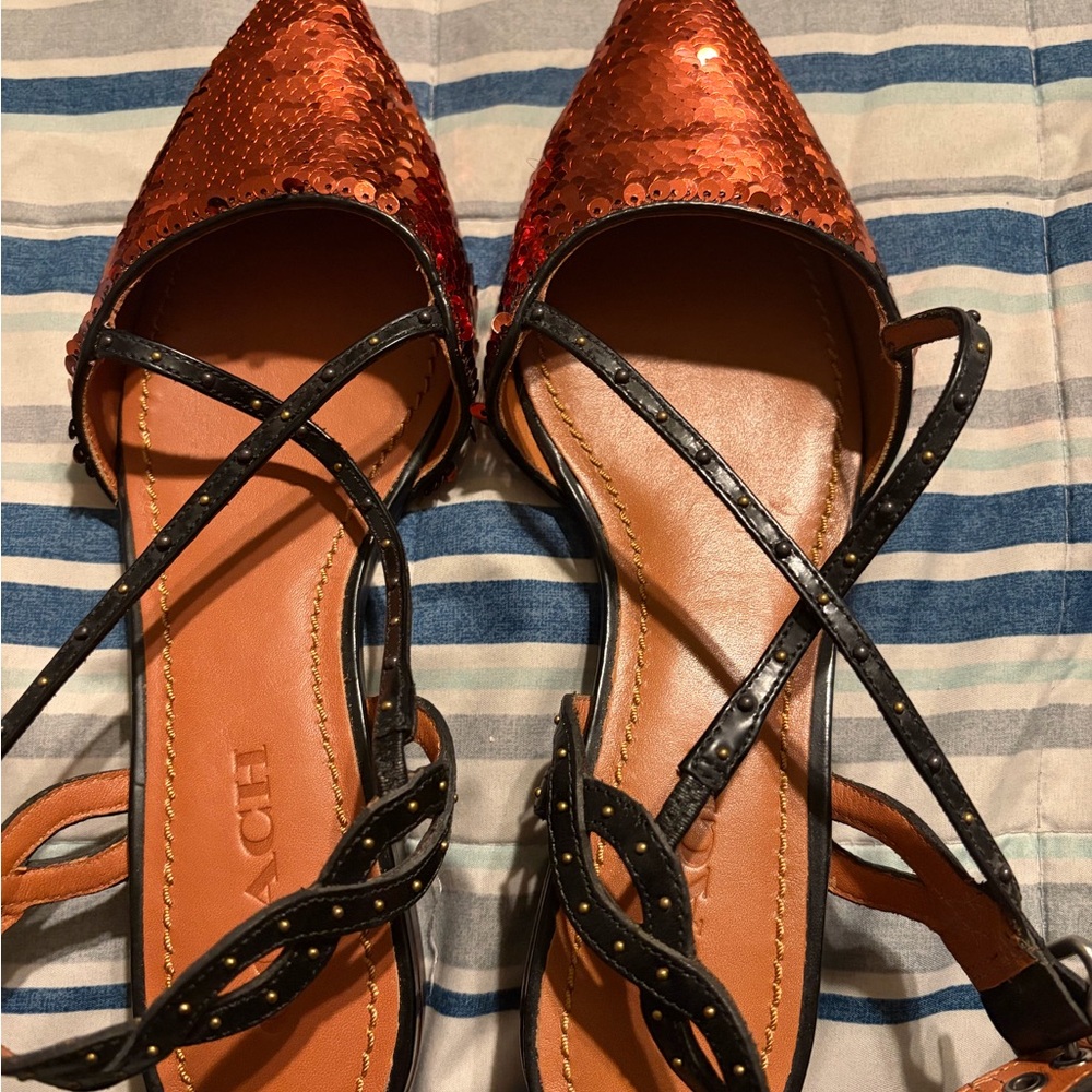 Coach Women's Orange Sequin Strappy Heels